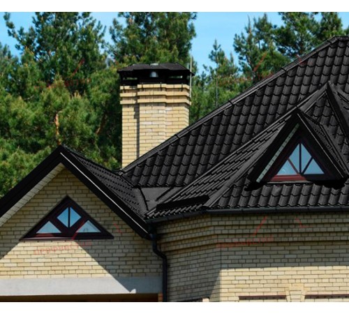 Металлочерепица Монтеррей-0.5, Высота ступеньки-14мм, Длина ступеньки-350мм, PURMAN RAL9005