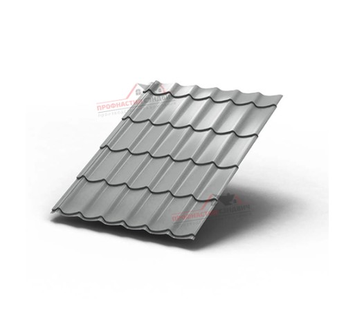 Металлочерепица Монтеррей-0.5, Высота ступеньки-14мм, Длина ступеньки-350мм, Призма RAL9006