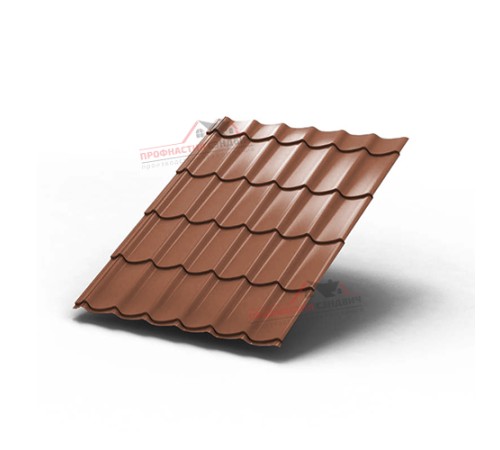 Металлочерепица Монтеррей-0.5, Высота ступеньки-14мм, Длина ступеньки-350мм, PURMAN Argillite