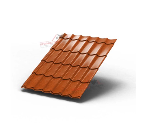 Металлочерепица Монтеррей-0.5, Высота ступеньки-14мм, Длина ступеньки-350мм, AGNETA Copper/Copper