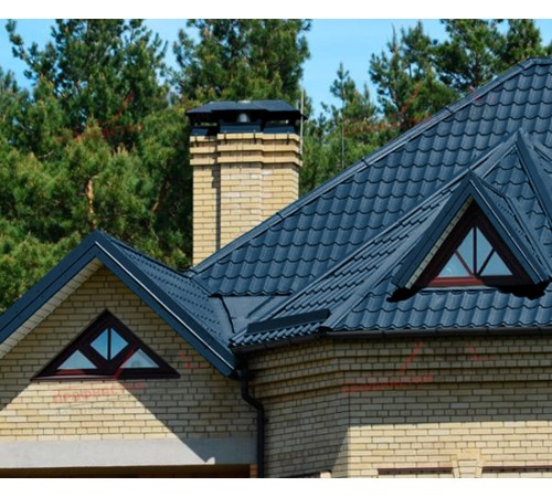 Металлочерепица Монтеррей-0.5, Высота ступеньки-14мм, Длина ступеньки-350мм, PURETAN RR35