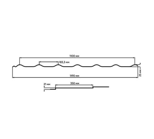 Металлочерепица Супермонтеррей-0.5, Высота ступеньки-21мм, Длина ступеньки-350мм, Полиэстер RAL3011