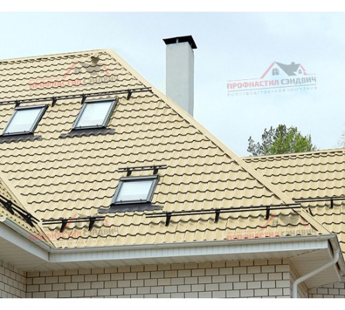 Металлочерепица Супермонтеррей-0.45, Высота ступеньки-21мм, Длина ступеньки-350мм, Полиэстер RAL1014