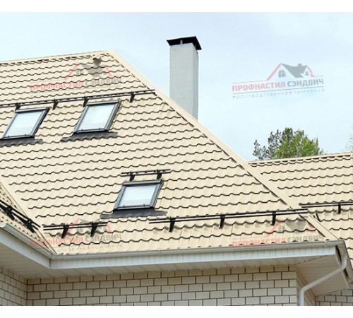 Металлочерепица Супермонтеррей-0.45, Высота ступеньки-21мм, Длина ступеньки-350мм, Полиэстер RAL1015