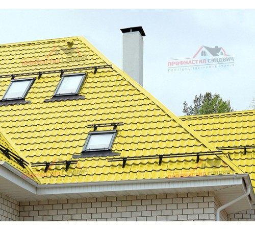 Металлочерепица Супермонтеррей-0.5, Высота ступеньки-21мм, Длина ступеньки-350мм, Полиэстер RAL1018