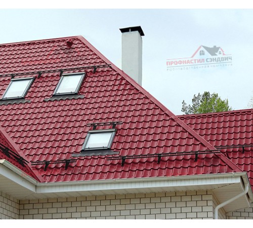 Металлочерепица Супермонтеррей-0.45, Высота ступеньки-21мм, Длина ступеньки-350мм, Полиэстер RAL3003