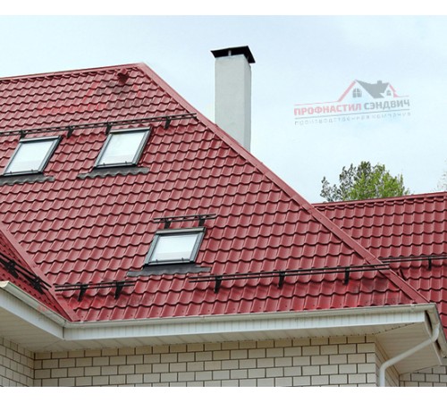 Металлочерепица Супермонтеррей-0.5, Высота ступеньки-21мм, Длина ступеньки-350мм, Полиэстер RAL3011