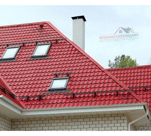 Металлочерепица Супермонтеррей-0.5, Высота ступеньки-21мм, Длина ступеньки-350мм, Полиэстер RAL3020