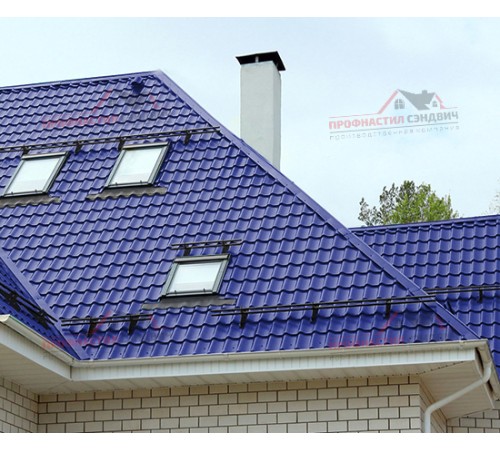 Металлочерепица Супермонтеррей-0.45, Высота ступеньки-21мм, Длина ступеньки-350мм, Полиэстер RAL5002