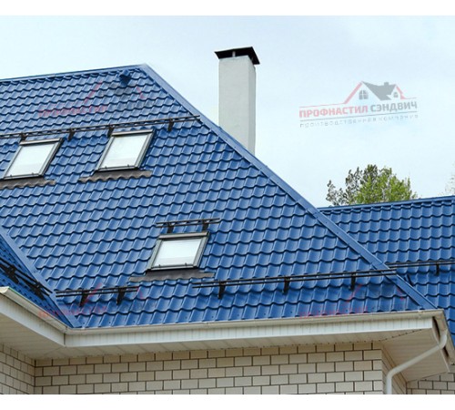 Металлочерепица Супермонтеррей-0.45, Высота ступеньки-21мм, Длина ступеньки-350мм, Полиэстер RAL5005