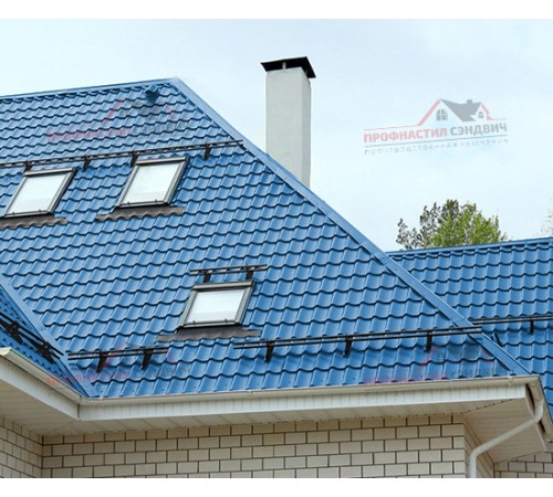 Металлочерепица Супермонтеррей-0.5, Высота ступеньки-21мм, Длина ступеньки-350мм, Полиэстер RAL5015