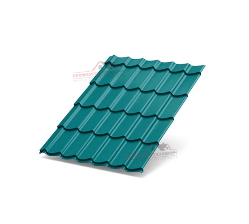 Металлочерепица Супермонтеррей-0.4, Высота ступеньки-21мм, Длина ступеньки-350мм, Полиэстер RAL5021