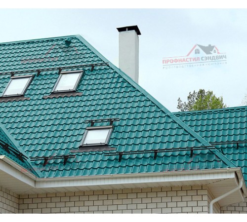 Металлочерепица Супермонтеррей-0.4, Высота ступеньки-21мм, Длина ступеньки-350мм, Полиэстер RAL5021