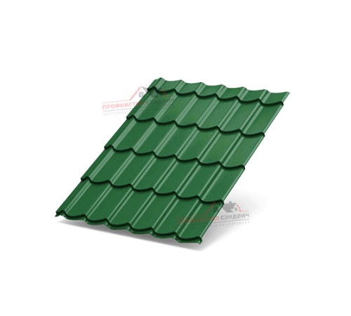 Металлочерепица Супермонтеррей-0.45, Высота ступеньки-21мм, Длина ступеньки-350мм, Полиэстер RAL6002