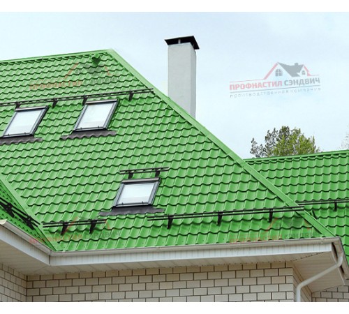 Металлочерепица Супермонтеррей-0.5, Высота ступеньки-21мм, Длина ступеньки-350мм, Norman RAL6018