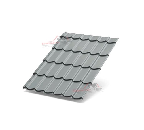 Металлочерепица Супермонтеррей-0.4, Высота ступеньки-21мм, Длина ступеньки-350мм, Полиэстер RAL7004