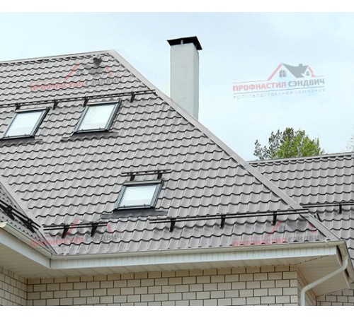 Металлочерепица Супермонтеррей-0.4, Высота ступеньки-21мм, Длина ступеньки-350мм, Полиэстер RAL7004