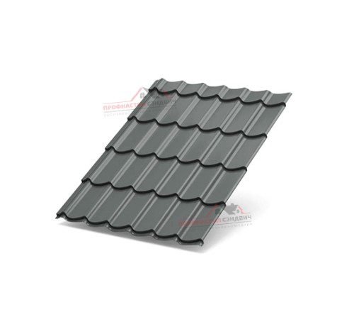 Металлочерепица Супермонтеррей-0.45, Высота ступеньки-21мм, Длина ступеньки-350мм, Полиэстер RAL7005