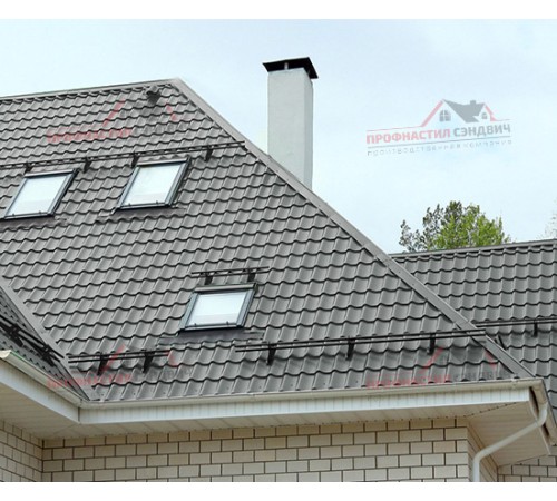 Металлочерепица Супермонтеррей-0.45, Высота ступеньки-21мм, Длина ступеньки-350мм, Полиэстер RAL7005