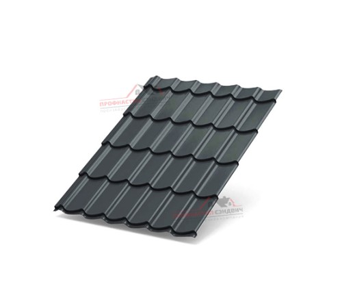 Металлочерепица Супермонтеррей-0.45, Высота ступеньки-21мм, Длина ступеньки-350мм, Полиэстер RAL7024