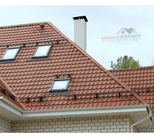 Металлочерепица Супермонтеррей-0.5, Высота ступеньки-21мм, Длина ступеньки-350мм, Norman RAL8004