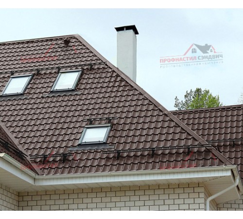 Металлочерепица Супермонтеррей-0.4, Высота ступеньки-21мм, Длина ступеньки-350мм, Полиэстер RAL8017