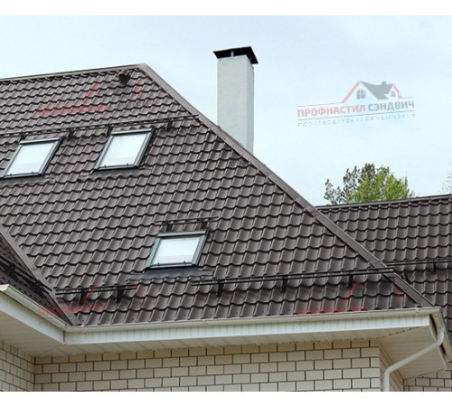 Металлочерепица Супермонтеррей-0.5, Высота ступеньки-21мм, Длина ступеньки-350мм, Viking E RAL8019