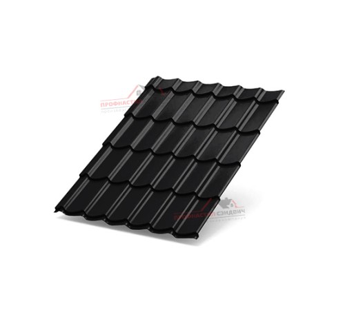 Металлочерепица Супермонтеррей-0.45, Высота ступеньки-21мм, Длина ступеньки-350мм, Viking RAL9005