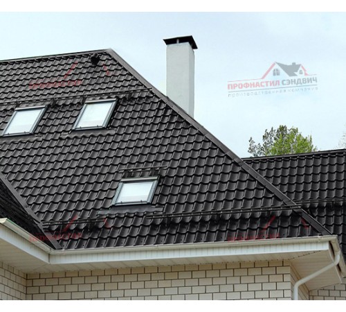 Металлочерепица Супермонтеррей-0.45, Высота ступеньки-21мм, Длина ступеньки-350мм, Viking RAL9005