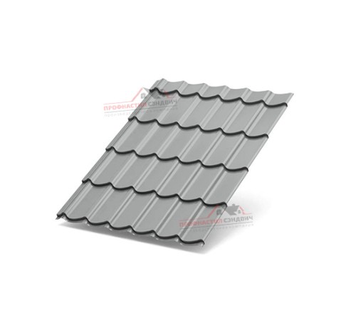 Металлочерепица Супермонтеррей-0.45, Высота ступеньки-21мм, Длина ступеньки-350мм, Полиэстер RAL9006