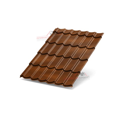 Металлочерепица Супермонтеррей-0.5, Высота ступеньки-21мм, Длина ступеньки-350мм, КЛД Anticato