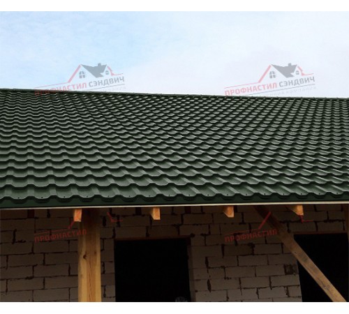 Металлочерепица Трамонтана-0.5, Высота ступеньки-25мм, Длина ступеньки-350мм, Viking E RAL6007