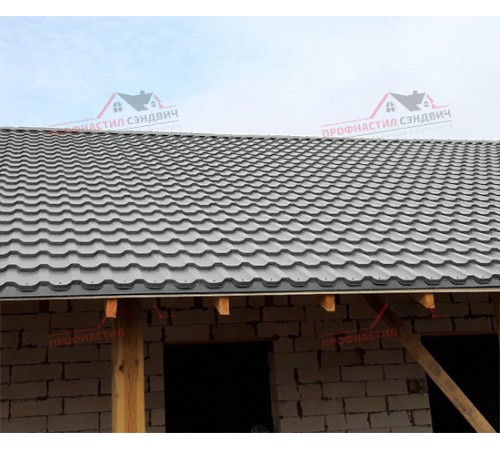 Металлочерепица Трамонтана-0.5, Высота ступеньки-25мм, Длина ступеньки-350мм, Norman RAL9006