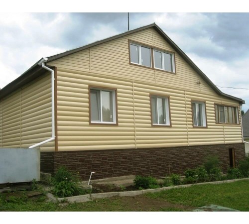 Купить металлический сайдинг Блок-хаус 0,45 PE с пленкой RAL1014 слоновая кость 