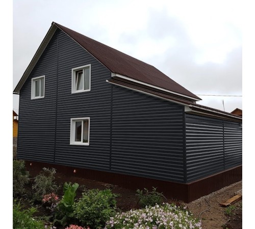 Купить металлический сайдинг Блок-хаус 0,5 Atlas с пленкой RAL7024 мокрый асфальт 