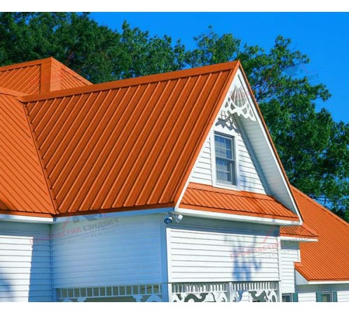 Купить сэндвич-панели для кровли с наполнителем пенополиизоцианурат, толщина 100 мм, Полиэстер RAL2004 