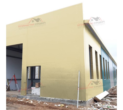 Купить стеновые сэндвич-панели с наполнителем из минеральной ваты толщиной 120 мм, цвет RAL 1014 