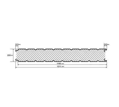 Купить сэндвич-панели стеновые с наполнителем из минеральной ваты толщиной 200 мм, Ширина- 1190 мм, Полиэстер RAL9006 