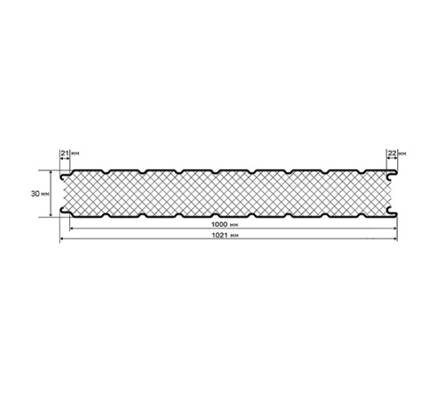 Сэндвич-панели стеновые с наполнителем из пенополиизоцианурата толщиной 30 мм, Ширина-1000 мм, Полиэстер RAL1018