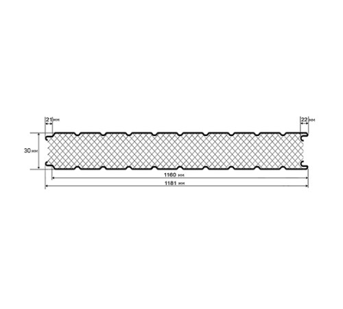 Сэндвич-панели стеновые с наполнителем из пенополиизоцианурата толщиной 30 мм, Ширина-1160 мм, Полиэстер RAL1015