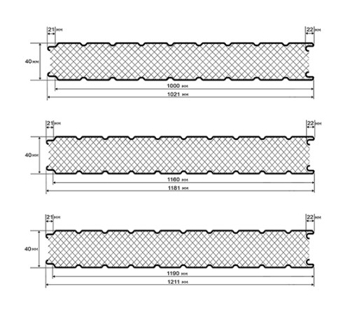 Сэндвич-панели стеновые с пир, толщиной 40 мм, Полиэстер RAL7024 графитово-серый