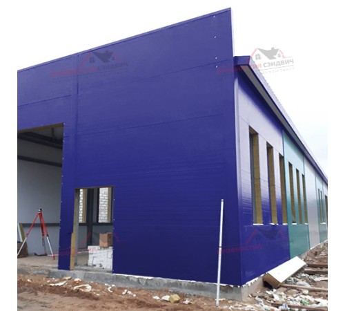 Купить стеновые сэндвич-панели с наполнителем из минеральной ваты толщиной 100 мм, цвет RAL 5002 