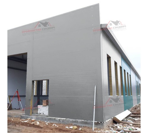 Купить стеновые сэндвич-панели с наполнителем из минеральной ваты толщиной 100 мм, цвет RAL 7004 