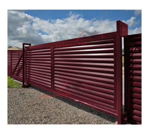 Купить ворота откатные Жалюзи к кирпичному столбу 2,0х4,5 RAL 3005 